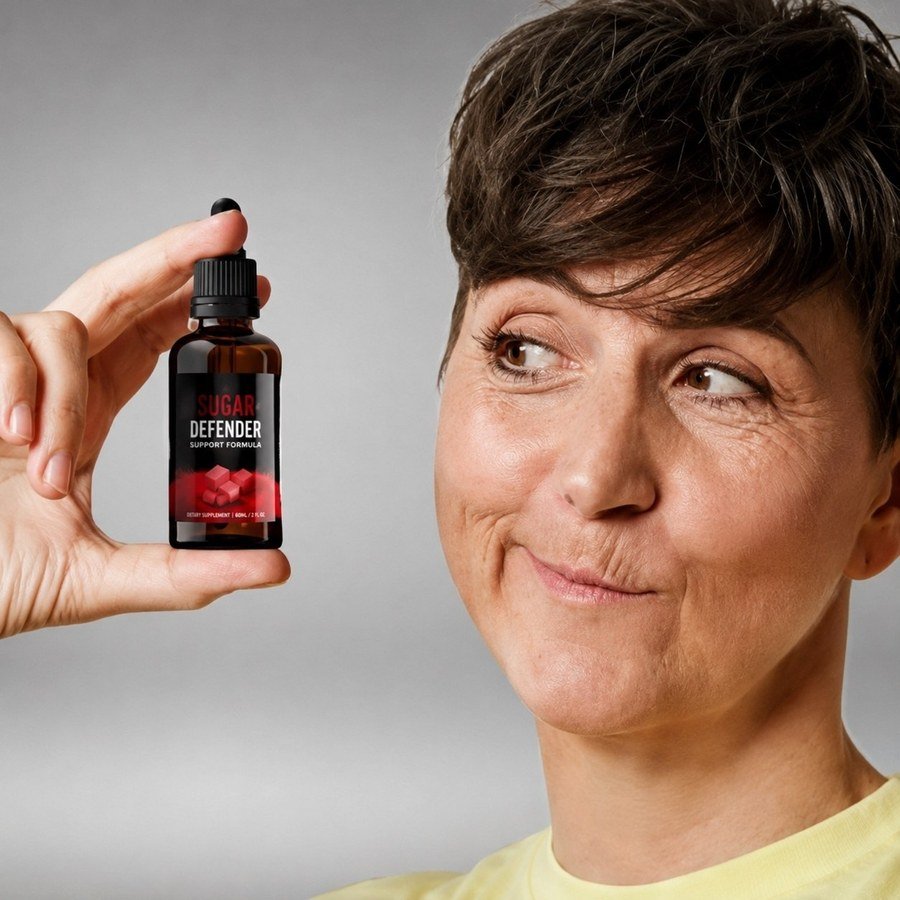 Adult woman holding Sugar Defender bottle