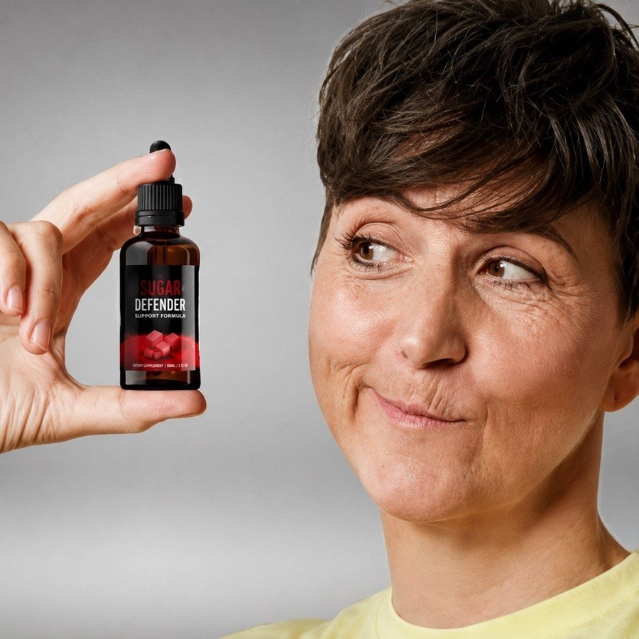 Adult woman holding Sugar Defender bottle