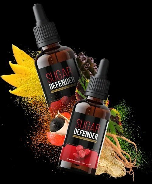 Two Sugar Defender bottles with ingredient visuals